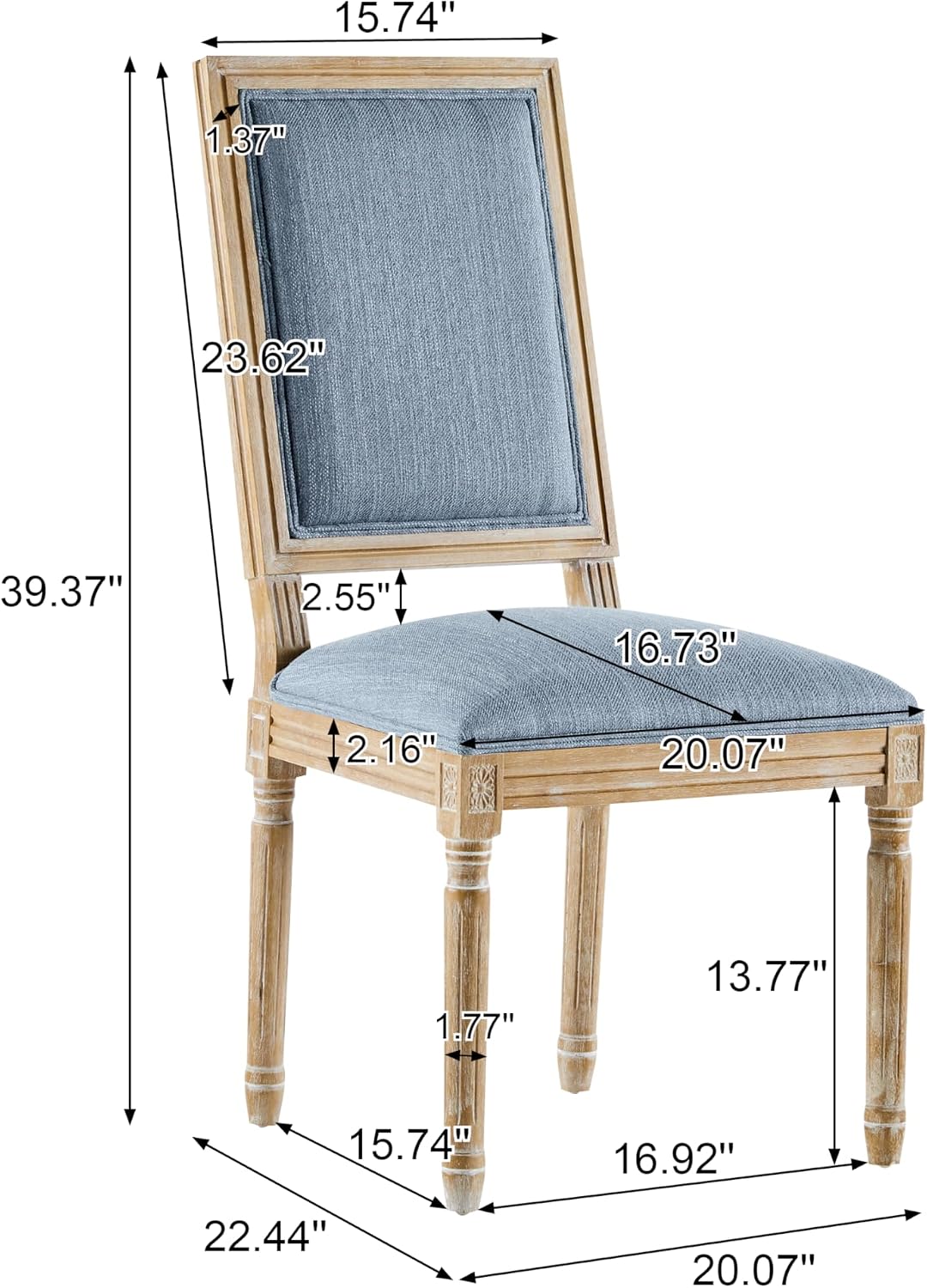 Christopher Knight Home Regina French Country Dining Chairs Set of 2, Wooden Dining Room Chair, High Back Kitchen Side Chair, Fabric Upholstered Armless Extra Seat, Slate Blue