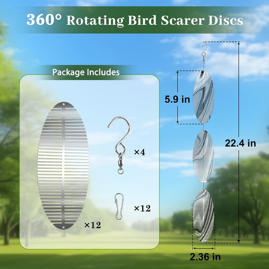 Bird Deterren for Outside Patio, High Reflective Fishbone Bird Scare Devices Wind Spinners Outdoor Decor, 3D Mirror Bird Reflectors to Keep Swallows Sparrow Away Garden Porch Pool Windows