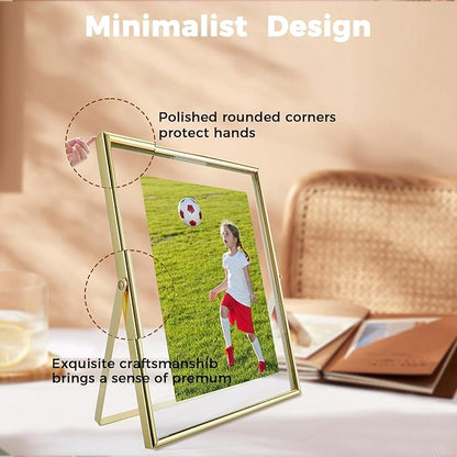 Gold Floating Frame (6"x8", Vertical), For Picture 5x7, 4x6, 3x5, Tabletop Shelf Photo Frame, Classy Gift For Festival, Wedding, Home or Office Décor…