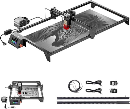 Longer RAY5 10W Laser Engraver with Air Pump, Limit Switch Kit and Y-Axis Extension Kit, Expand Working Area to 33.46" x 15.75", 3.5” Color Touch Screen, DIY Engraver Tool for Metal/Glass/Wood