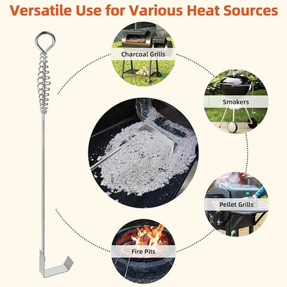 BBQ Ash Tool Poker Rake,18.6 Inch Stainless Steel Charcoal and Grill Cleaning Ash Tools for Fireplace, Metal BBQ Cleaner Poker,Heavy Duty Barbecue Grilling Utensils Tool for Charcoal Grills