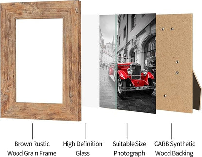 5x7 Picture Frame Set of 4, High Definition Real Glass 5 x 7 Photo Frames for Desktop Display and Wall Mounting(Distressed White+Oak+Rustic Brown+Black)