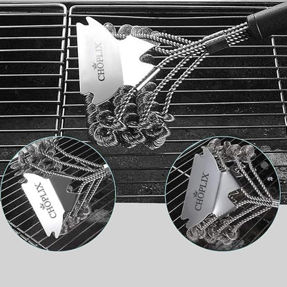 GlistenPro Bristle-Free BBQ Grill Brush with Scraper – Durable Stainless Steel Cleaning Tool for Gas & Smoker Grills – 18" Ergonomic Handle for Easy Grill - Ideal for Outdoor, Camping & BBQ Cleaning