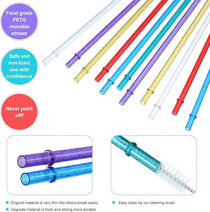 48 Pcs Plastic Straws with Team Bride Flags Reusable Glitter Drinking Straw(Gold, Dark Blue, Purple, Red, White, Green)