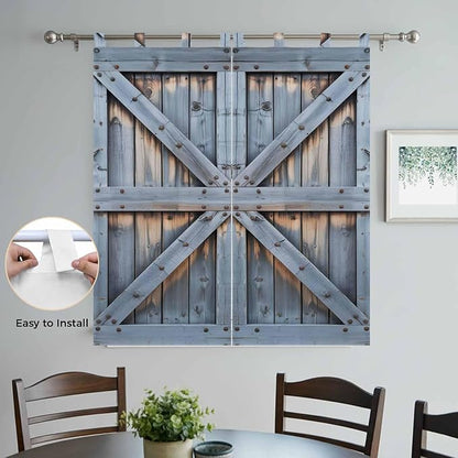 Farmhouse Wood Grain Living Room Curtains 84 Inch Length, Window Curtains Tab Top, Vintage Country Barn Gate Textured Light Filtering Window Treatments Drapes 42"x84" 2 Panel