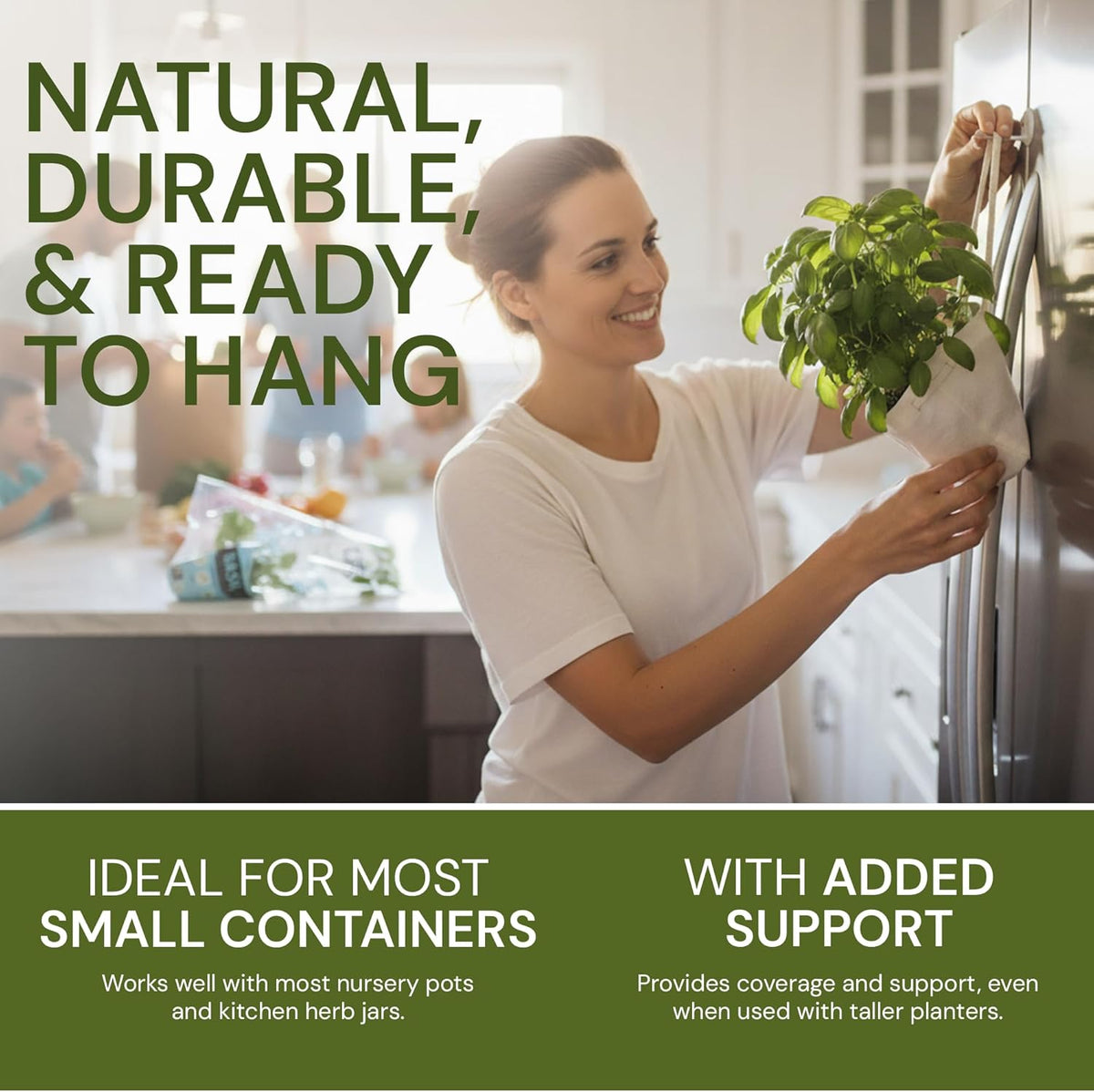 Organic Hemp Hanging Plant Bag – Reusable Natural Fiber Flower Pot Holder for Indoor & Outdoor Use – Fits 3.5 Inch Pots – Strong Drawstring – Ideal for Vertical Gardens, Orchids & Herbs 3-Pack