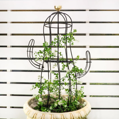 Cactus Obelisk Trellis - 16.34”x27.95” Unique Metal Design for Climbing Plants, Garden Decorative Support Structure for Potted Tall Vines and Rose Bushes