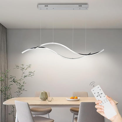 Modern Led Pendant Light, Dimmable Chrome Led Chandelier for Dining Room Light Fixture Over Table Creative Wave Pendant Light for Kitchen Island, Dining Room, Bedroom(Chrome)