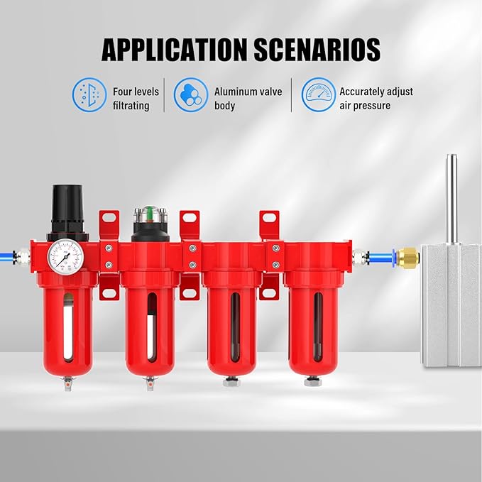1/4" NPT Industrial Grade 4 Stage Aluminum Air Drying System, Coalescing Filter, Particulate Filter, Double Desiccant Dryer and Air Regulator,Manual Drain For Plasma Cutter and Paint Spray