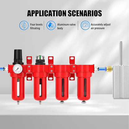 1/4" NPT Industrial Grade 4 Stage Aluminum Air Drying System, Coalescing Filter, Particulate Filter, Double Desiccant Dryer and Air Regulator,Manual Drain For Plasma Cutter and Paint Spray