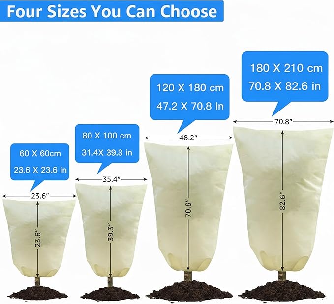 MIXC Plant Covers Freeze Protection, 47.2''×70.8'' Winter Cold Weather Frost Blankets Shrub Jacket with Drawstring Reusable Frost Protection Cloth for Outdoor Plants Fruit Tree Potted (4 Pack)