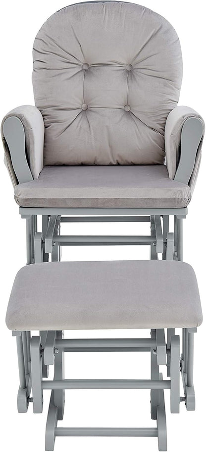 Glider and Ottoman Gray Wood and Light Gray Fabric