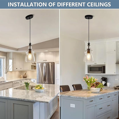 Modern Glass Pendant Lights Kitchen Island Black Pendant Light with 5.11 in Clear Glass Shade Kitchen Pendant Lighting Over Island Bedroom Dining Room (1 Pack)