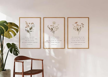 Wildflower Bible Floral Canvas Wall Art Christian Verses Floral Paintings Pictures Wall Decor Botanical Scripture Room Posters Prints for Bedroom Living Room Office Christian Scene Home Decorate