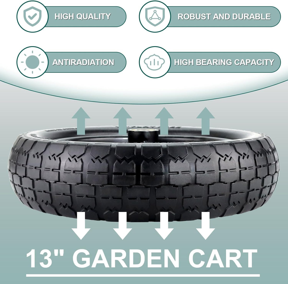 13"Garden Cart Tire Replacement for 13" Flat-Free Tire and Wheel with 5/8" Axle Borehole, 2.1" Offset Hub, 3.15" Wide Tires Used for Wheelbarrow Garden Cart and Trolleys, 4-Pack by Cenipar