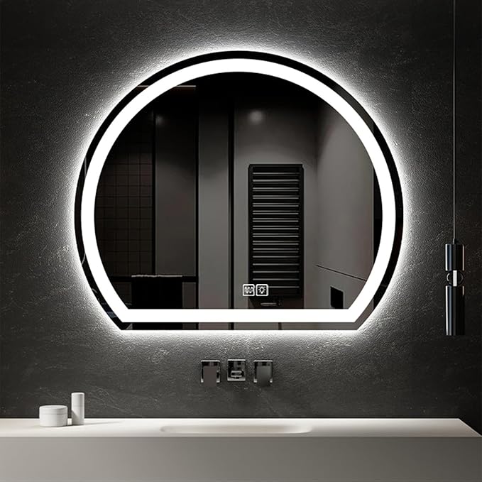 Bathroom Mirror with 3 Colour LED Lights, Lighted Bathroom Makeup Wall Mounted Mirror with Demister Pad, Touch Switch Mirror for Entryway, Bathroom, Vanity(19.6"/50cm)