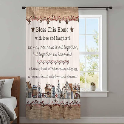 Farmhouse Sheer Curtains 54 Inch Length Country Star Barn Berry Brown Wood Plank Chiffon Curtain for Bedroom Living Room Light Filtering Rod Pocket Window Treatments Voile Curtains Drapes for Kitchen