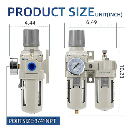 3/4" NPT Air Compressor Filter Regulator Lubricator (FRL) Unit,air Pressure Regulator with Pressure Gauge (0-150 PSI),Quick Release Bowl,Bracket