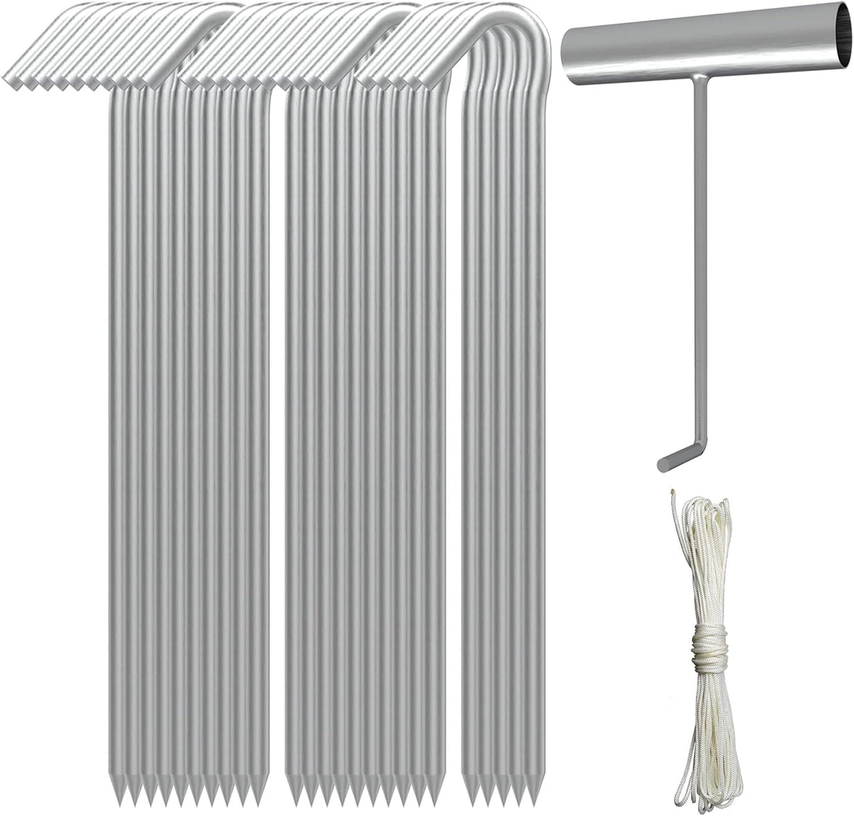AAGUT Tent Stakes, Tent Stake Metal Garden Edging Fence Hooks Yard Camping Stake Heavy Duty Galvanized 9 Inch (9 Inch Tent Stakes KIT, 25)