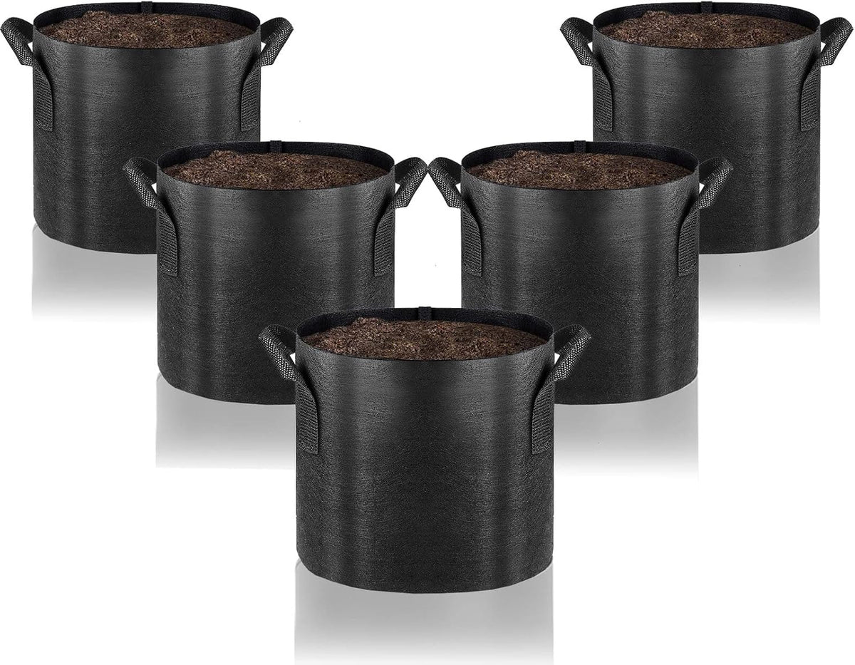 Gardenera Premium 5-Pack 3 Gallon Fabric Grow Bags - Thickened Planters with Aeration and Handles, Great for Growing Vegetables, Flowers, and Herbs