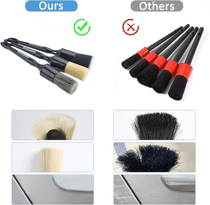 3pcs Car Detailing Brush Set-1pcs Boars Hair Car Detailing Brushes,1pcs Ultra Soft No Scratch Detailing Brush for Air Vent,Leather Seat 1pcs Detail Brushes car Detailing for Interior Exterior