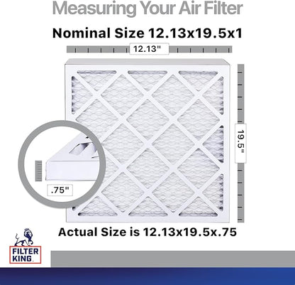 Filter King 12.13x19.5x1 Air Filter | 4-PACK | Carbon MERV 8 HVAC Pleated A/C Furnace Filters | MADE IN USA | Actual Size: 12.13 x 19.5 x .75"
