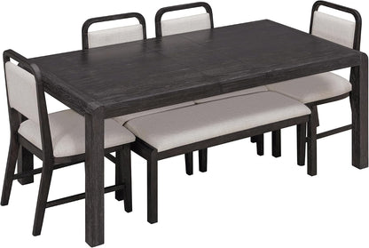 LUMISOL 6-Piece Solid Wood Dining Table Set, Extendable Kitchen Table Set for 4-6 with 4 Upholstered Chairs and 1 Bench for Kitchen, Dining Room, Living Room, Espresso