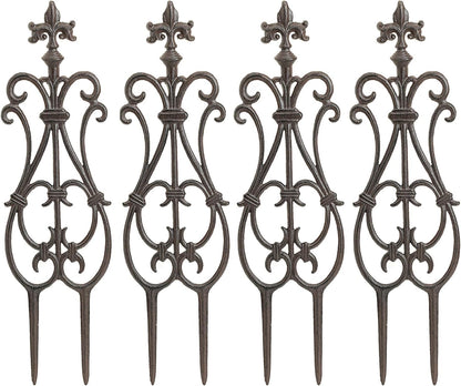 Sungmor Decorative Cast Iron Flower Bed Fence, 28" Tall Vintage Garden Edging Border, 4 Pack Heavy Duty Landscape Picket Fence Panels, Outdoor Plant Support Garden Stake, Victorian Yard Lawn Decor