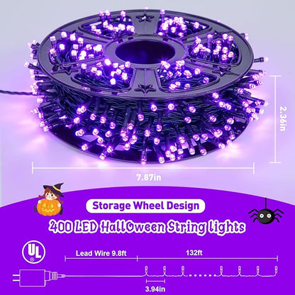 JMEXSUSS 400 LED Purple Halloween Lights Outdoor: 132ft Purple Lights Plug in with Remote - Indoor String Light for Halloween Christmas Decorations