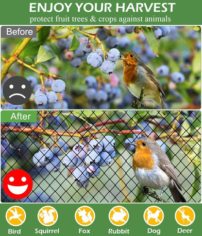Bird Netting 50 x 50 Ft, 2 in Mesh Heavy Garden Protection Net, Reusable Deer Net for Protect Fruit Trees, Plants and Vegetables, Chicken, Bird Repellent, Squirrels and Other Animals