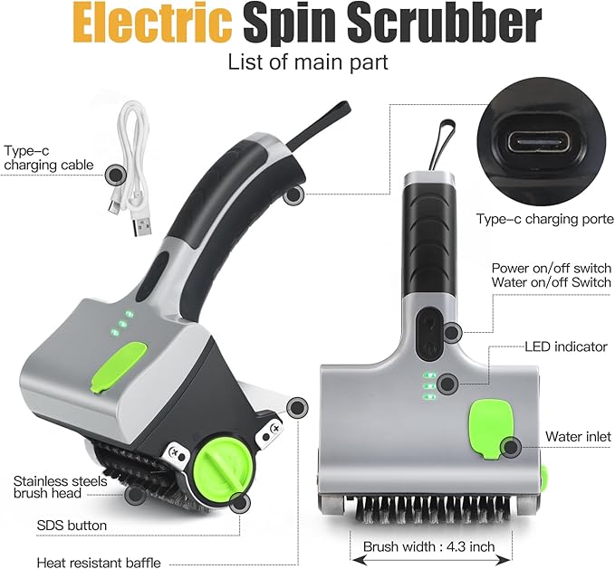 Wireless Electric steam Grill Brush and Scraper for Barbecue Outdoor Indoor Grill,Cordless Handheld steam Grill Cleaner, Unique Tool for Stove, Oven,Charbroil Chimney(Grey)