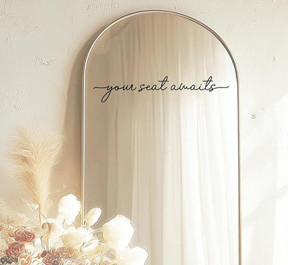 Your Seat Awaits Vinyl Decal, Wedding Seating Sticker, Mirror Decal for Seating, Please Find Your Seat Signs, Wedding Decor Sign (Black, Width 20")