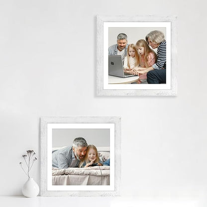 12x12 Picture Frame Set of 4 with Tempered Glass, Display 10x10 Picture with Mat or 12 x 12 Without Mat, Mixed Color Wood Photo Frames for Tabletop Display and Wall Mounting