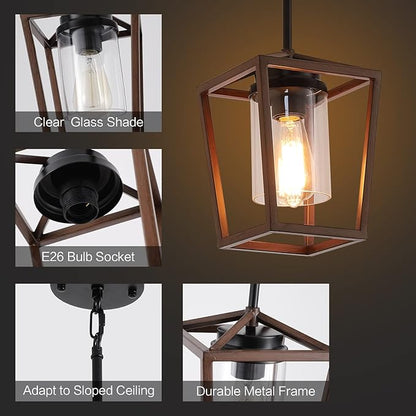 SGLfarmty Farmhouse Bar Pendant Lighting for Kitchen, Single Pendant Island Light with Wooden Finish，Modern Industrial Metal Pendant Light Fixtures，Rustic Ceiling Lantern Hanging Light,1 Pack