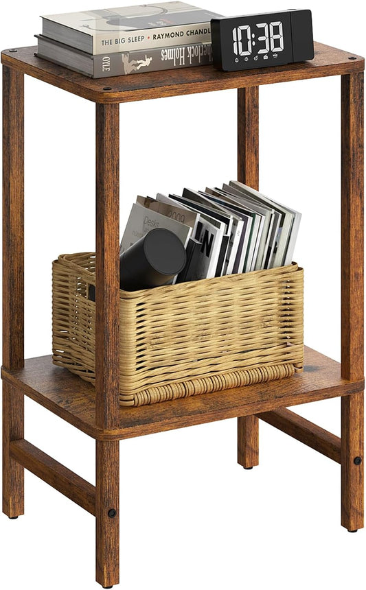 YUFAM Side Table End Table Tall Night Stand 2-Tier for Living Room Bedroom Bathroom Office Furniture Brown