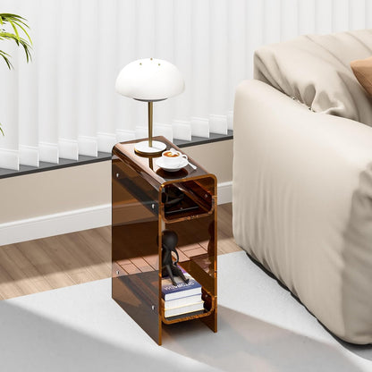 Clear Acrylic Side Table, Narrow Nightstand Bedside Table for Bedroom, Skinny Small End Table (Dark Brown, 8.7'' x 15.7'' x 21.7")