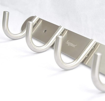 Towel Hook Rack Brushed Nickel - Sagmoc 11-Inch Coat Hook Rail Wall Mounted with 4 Hooks, Durable Wall Hangers for Bedroom, Bathroom, Foyer, Hallway (304 Stainless Steel)