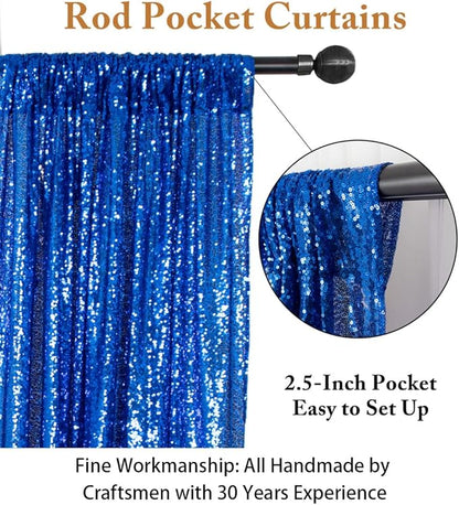 ShinyBeauty Sequin Curtains 2 Panels Royal Blue 2FTx8FT Sequin Photo Backdrop Sequin Backdrop Curtain Pack of 2-1011E