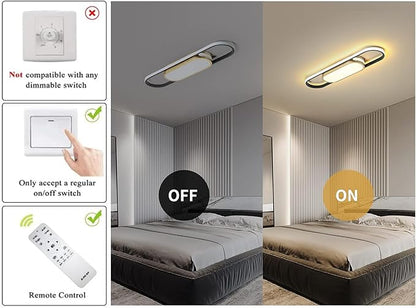 Tioolo Modern LED Flush Mount Ceiling Lights Dimmable LED Ceiling Lamp with Remote Control 2.3ft Acrylic Linear Ceiling Lighting Fixtures for Living Room Kitchen Dining Room Bedroom (40W/3000-6500K)