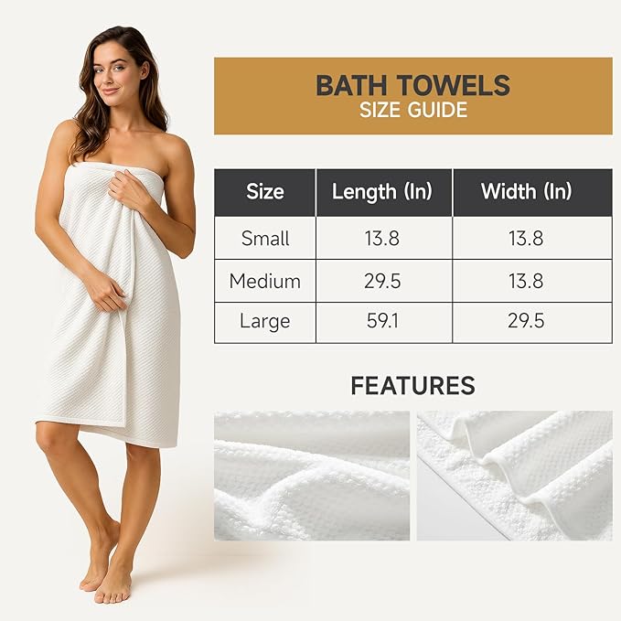 REDKISS Ultra Soft 6 Piece Towel Set, Premium White Towels for Bathroom, Highly Absorbent, Quick Dry, Lightweight Bath Towels Set Collection, Includes 2 Bath Sheets, 2 Hand Towels, 2 Washcloths