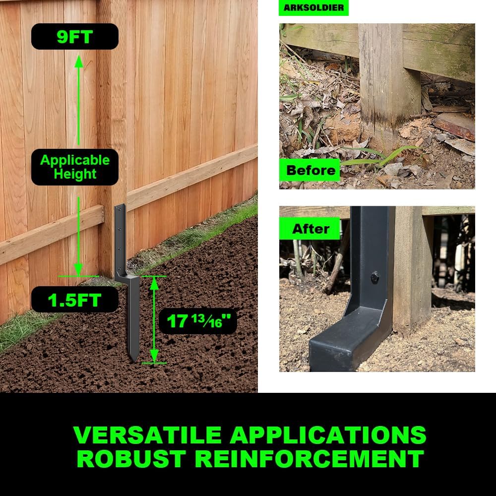 Fence Post Repair Kit - Thickened 11-Gauge Steel Anchor & Stakes to Fix Broken/Leaning 4x4/6x6 Wood Post Support (Heavier at 5.47 lbs, 1-Pack)