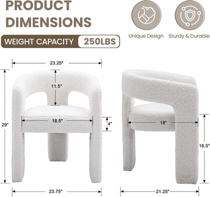 HNY Modern Barrel Kitchen & Dining Room Chair, Sherpa Upholstered Accent Chair with Arm, 18.5'' Wide Side Armchairs Vanity Chairs for Living Room Bedroom Makeup Small Spaces, White