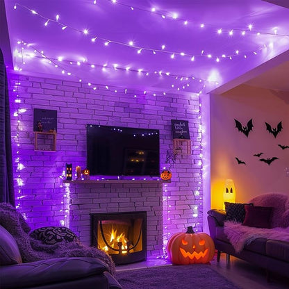 JMEXSUSS 400 LED Purple String Lights Indoor Outdoor Waterproof, 132ft Purple Halloween Lights Plug in with Remote, 8 Modes Christmas Light for Bedroom Party Patio Deck Halloween Christmas Tree Decor