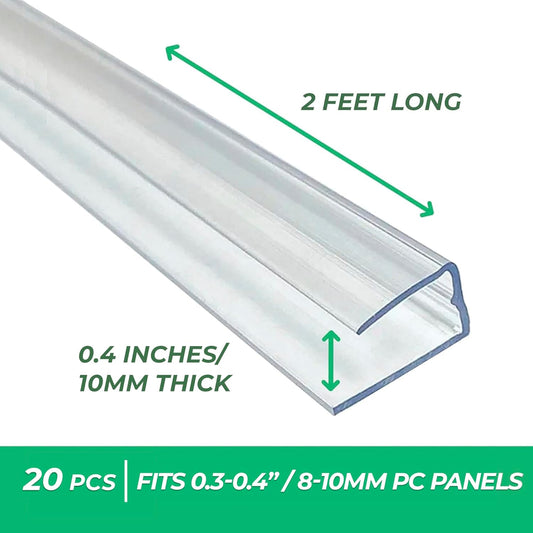 Polycarbonate Greenhouse Panels U Connector Profile - 20 Pieces, 2ft Length, Prevent Dust, Rain & Moisture from Getting into Twin-Wall Greenhouse Panels, Fit 10mm or 8mm Panels (U Connectors 10mm-2ft)
