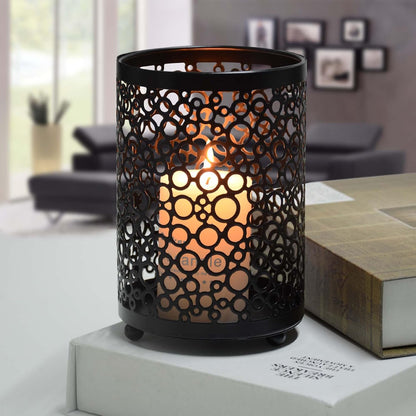 Metal Candle Holders Set of 3, Decorative Tealight Candle Holder Sets, Candlestick for Pillar Vintage Style Perfect for Tabletop Centerpieces (Black, Bubble Pattern)