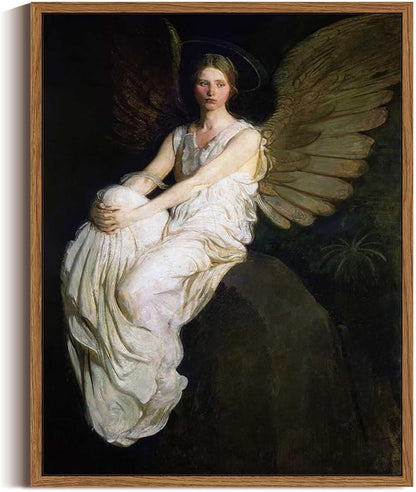 InSimSea Framed Wall Art for Living Room Dark Academia Wall Art Decor Canvas Prints Home Decor Stevenson Angel Vintage America Country Memorial Classical Oil Painting Wall Decor for Bedroom 11x14in
