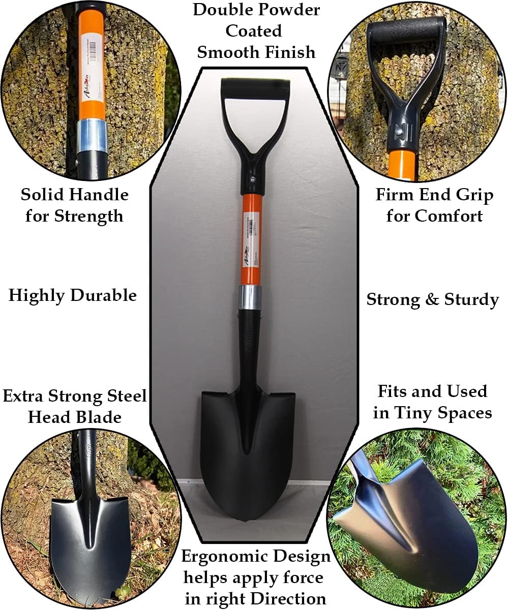 Ashman Short Handle Digging Shovel (1 Pack) - 27-inch Kids Beach & Garden Shovel with Sturdy Blade, D-Handle Gardening Tool