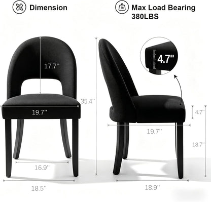 Wooden Dining Chairs Set of 4, Upholstered Kitchen Chairs with Linen Fabric Back & Solid Wood Legs, Modern Farmhouse Dining Room Chairs, Black