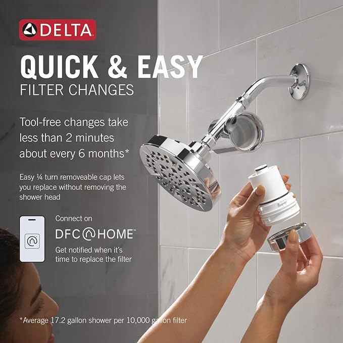 Delta Faucet Clarifi Standard Shower Filter Attachment with Filter, Shower Water Filter, Shower Head Filter, Chrome 7SF100