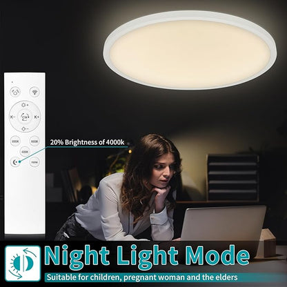 24 Inch Led Ceiling Light Fixture, Ultra Thin Flush Mount, Dimmable with Remote Control, 56W, 5600 Lumen, Modern, Round, White, for Kitchen, Dining Room, Bedroom, Living Room, Home Office